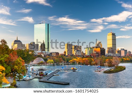 Boston, Massachusetts, USA skyline on the Charles River in the morning.