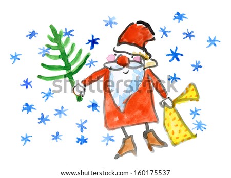 Watercolor Santa Claus and Christmas tree