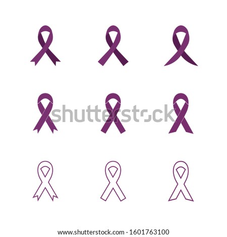 Awareness cancer ribbon set. Straight, pointed, forked ends. Ribbon contour. In support and for donations. Isolated illustration on white background. Flat style. Vector stock image