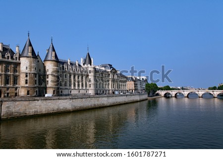 Paris, view along the River Seine with the medieval Conciergerie on the left hand side