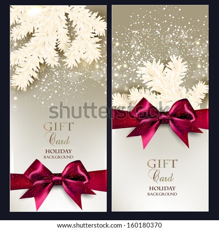 Greeting Christmas cards with bows and copy space. Vector illustration