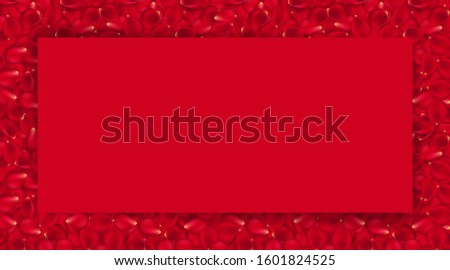 Background of beautiful red rose petals and red card for text. EPS 10 vector file included. Vector illustration red card for text on red rose walpaper