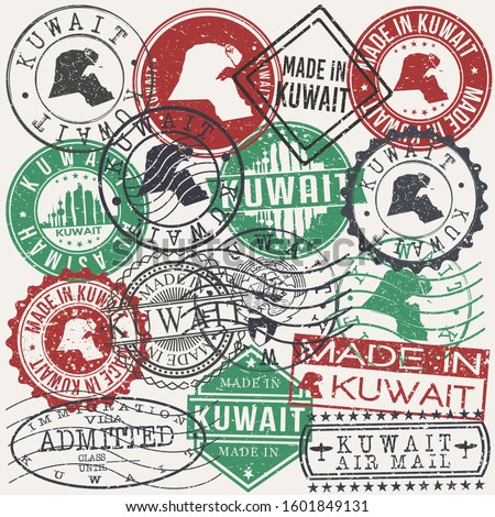 Kuwait Set of Stamps. Travel Passport Stamp. Made In Product. Design Seals Old Style Insignia. Icon Clip Art Vector.