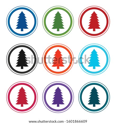 Evergreen conifer pine tree icon flat round buttons set illustration design isolated on white background