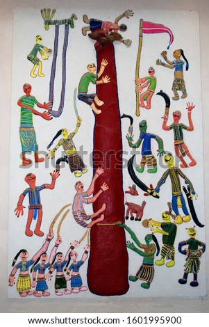 Painting dictates the ""Bagad"" of Bhil tribal from Zabua district of Madhya Pradesh, at Manav Sangrahalaya, Bhopal, Madhya Pradesh, India