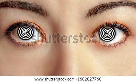 closeup woman face with hypnotized eyes animation