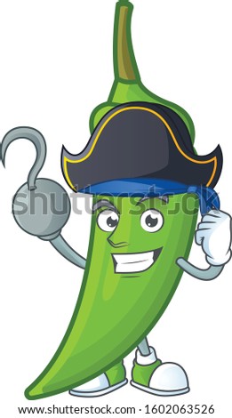 one hand Pirate green chili cartoon character wearing hat