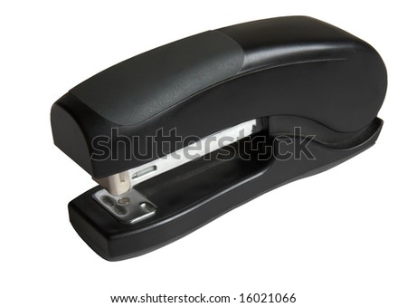 Black stapler on a white background