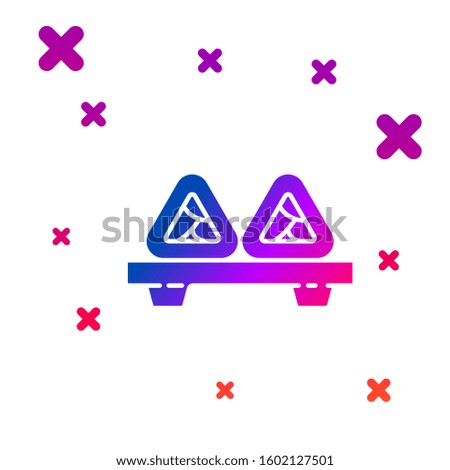 Color Sushi on cutting board icon isolated on white background. Asian food sushi on wooden board. Gradient random dynamic shapes. Vector Illustration