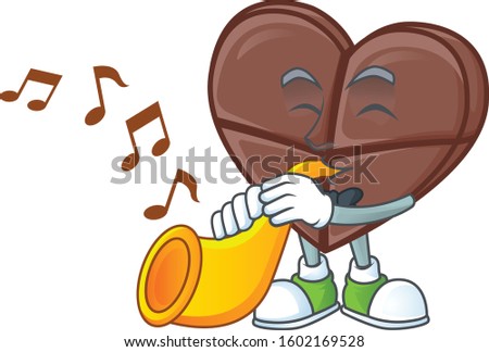 Cheerful chocolate bar love cartoon character performance with trumpet