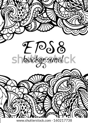 Doodles background. Vector geometric pattern. Vintage abstract template. Retro hand-drawn ornament. Hand-written text. 