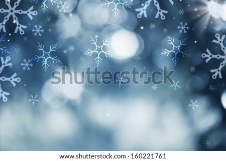 Winter Holiday Snow Background. Christmas Abstract Defocused Backdrop with Snowflakes. Bokeh