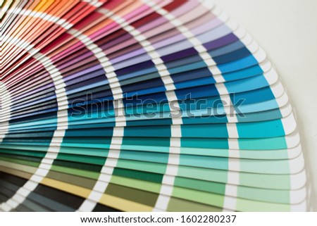 Colour swatches book. Rainbow sample colors catalogue. Сolorful background.
