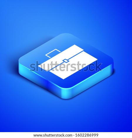 Isometric Briefcase icon isolated on blue background. Business case sign. Business portfolio. Blue square button. 