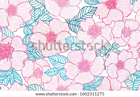 Elegant seamless pattern with dog rose flowers, design elements. Floral  pattern for invitations, cards, print, gift wrap, manufacturing, textile, fabric, wallpapers Royalty-Free Stock Photo #1602311275