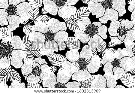 Elegant seamless pattern with dog rose flowers, design elements. Floral  pattern for invitations, cards, print, gift wrap, manufacturing, textile, fabric, wallpapers