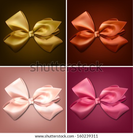 Set of colorful satin bows. Vector ribbons for gift. Eps10. 