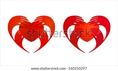 Hands holding heart. Vector on white background
