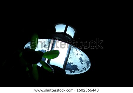 Selective focus. The light shines at night with dark background