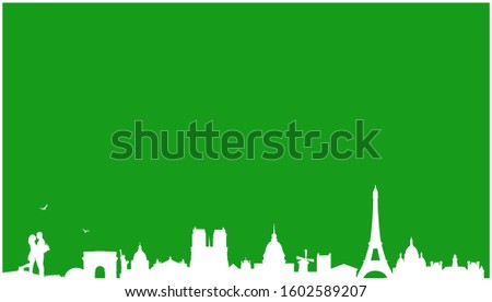 Paris city frame with green screen background