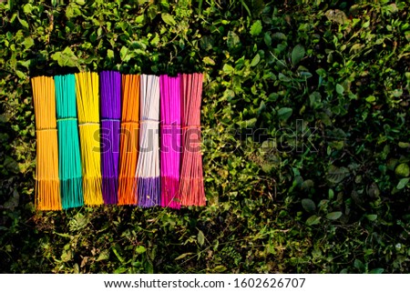 Colorful agarbatti in grass for background Royalty-Free Stock Photo #1602626707
