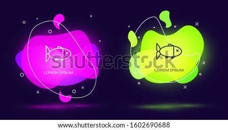 Line Fish icon isolated on black background. Abstract banner with liquid shapes. Vector Illustration
