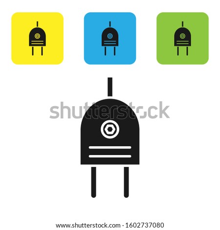 Black Electric plug icon isolated on white background. Concept of connection and disconnection of the electricity. Set icons colorful square buttons. 