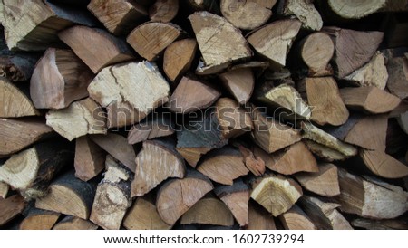 Close-Up of piled chunks of wood billet