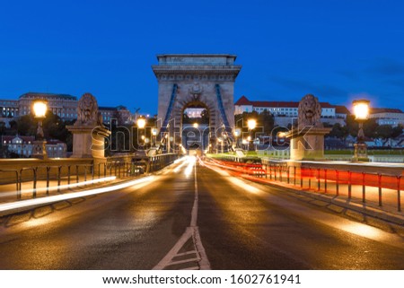 Dawn at the Chain Bridge in Budapest, with Castle District in the background.