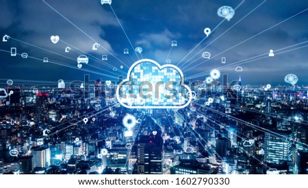 Cloud computing concept. Communication network. Royalty-Free Stock Photo #1602790330