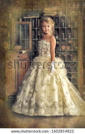 Princess in a white dress retro child