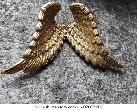 Golden wings on grey background with copyspace