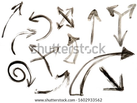 Black arrows of various shapes and directions.  Royalty-Free Stock Photo #1602933562