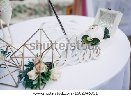 Decor wedding table for painting. Lettering "love"