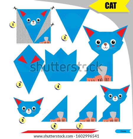origami 3d folding paper for kid education with cat