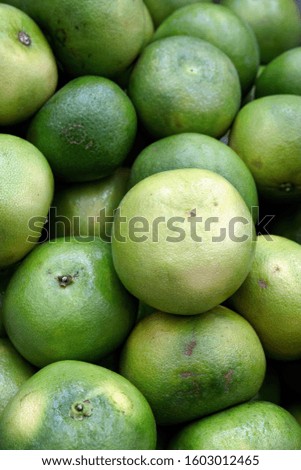Grapefruit harvest. Background texture. Grapefruit on a grocery store shelf, close-up. Exotic fruits in the supermarket.