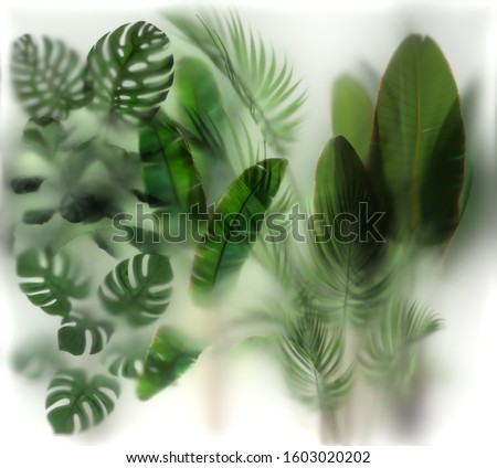 Green Plants behind the glass with lighting_ layout for printing. Wide section. Imitation (3d rendering)