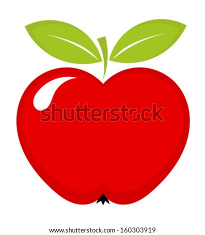 Red apple icon with leaves. Vector illustration