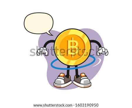 Thai baht spinning a hula hoop with speech bubble cartoon. Mascot Character vector.
