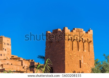 View of the facade of a building in Ait-Ben-Haddou, Morocco