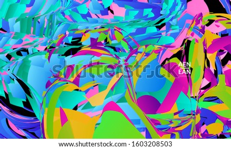 Abstract landing page template with bright colored random small particle explosion. Sport music social media layout. Optical art dynamic background with outer space motion. Futuristic vector.