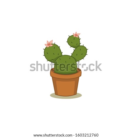 Cactus plants  illustration isolated on white background. Home or office cactus plants in ceramic pots. Cactus flat style. Cactus icon. 