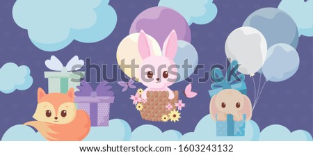 Cute rabbit fox and elephant cartoon design, Animals zoo life nature character childhood and adorable theme Vector illustration