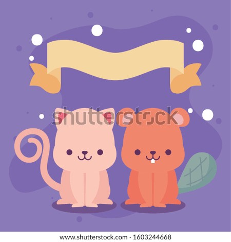 Cute cat and beaver cartoons design, Animals zoo life nature character childhood and adorable theme Vector illustration