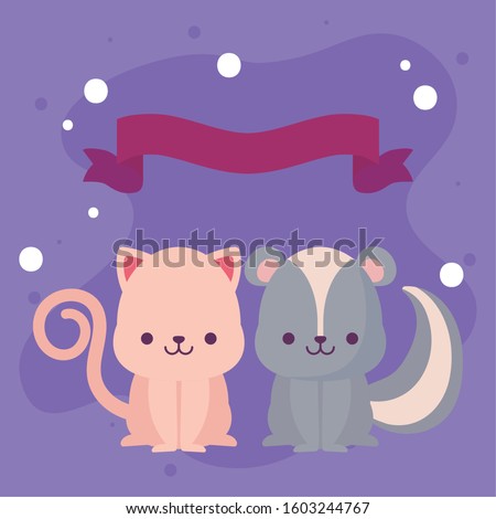 Cute cat and skunk cartoons design, Animals zoo life nature character childhood and adorable theme Vector illustration