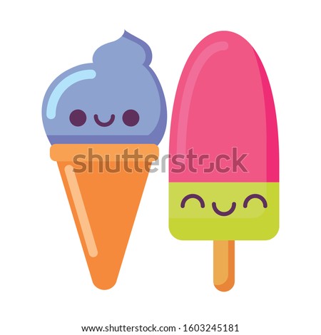 ice cream and popsicle cartoon design, Kawaii expression cute character funny and emoticon theme Vector illustration