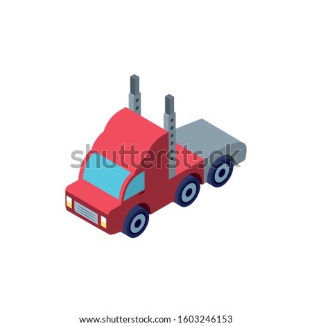 Isometric red truck car design, Transportation vehicle transport wheel speed traffic road and travel theme Vector illustration