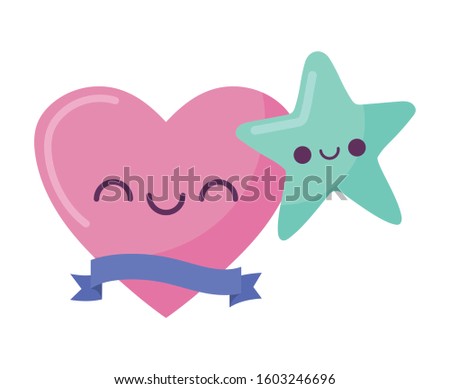 heart and star cartoon design, Kawaii expression cute character funny and emoticon theme Vector illustration