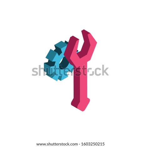 Gear and wrench design, construction work repair machine part technology industry and technical theme Vector illustration