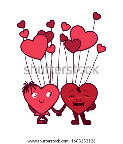 Female and male hearts couple cartoons design of love passion romantic valentines day wedding decoration and marriage theme Vector illustration